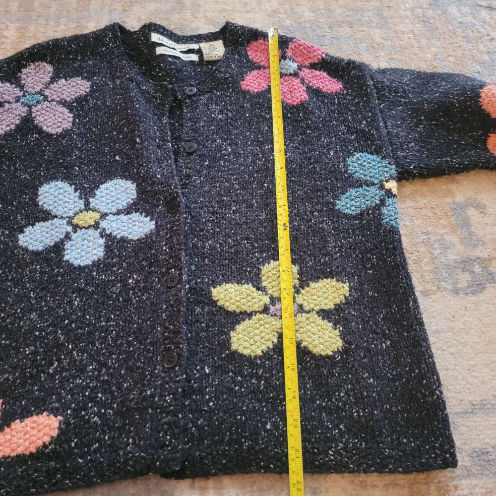 Vintage David Brooks Knitted by Hand Small Retro Flower Button Up Cardigan Boho - Picture 3 of 4